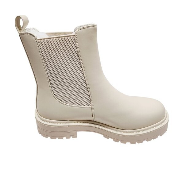 Womens Cream Chelsea Ankle Boots W/ Lug Sole Slip-On Leather Upper Size 9.5 - Picture 3 of 13